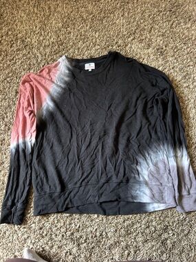 Sundry Black Tie-Dye Crewneck Sweater with Pink and Gray Accents